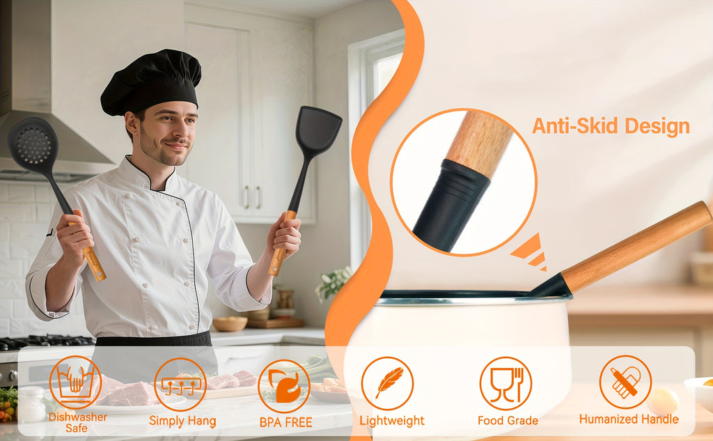Kitchen Essential – 25pcs Set of Silicone Cooking Tools, Featuring Nonstick Utensils with Wooden Handles, Heat-Resistant Spatulas for Culinary Use, And Silicone Kitchen Gadgets Including Spo