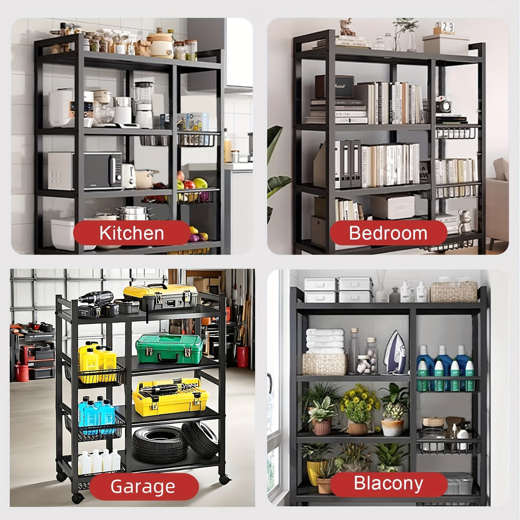 Smart 1pc Adjustable Home Storage Rack – durable multi-purpose storage, 1pc Movable Storage Rack Adjustable 4-Storey Kitchen Shelf with 3 Wire Baskets Kitchen Organizer, designed for American homes, daily convenience and practical gifting