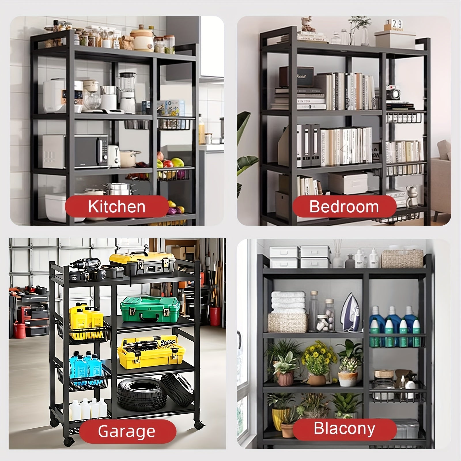 Smart 1pc Adjustable Home Storage Rack – durable multi-purpose storage, 1pc Movable Storage Rack Adjustable 4-Storey Kitchen Shelf with 3 Wire Baskets Kitchen Organizer, designed for American homes, daily convenience and practical gifting