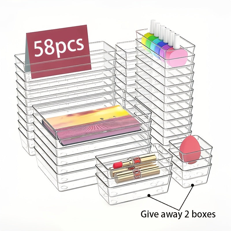 Home Organizer – 11pcs 23pcs 44pcs Deluxe Desktop Drawer Organizer Set - Transparent