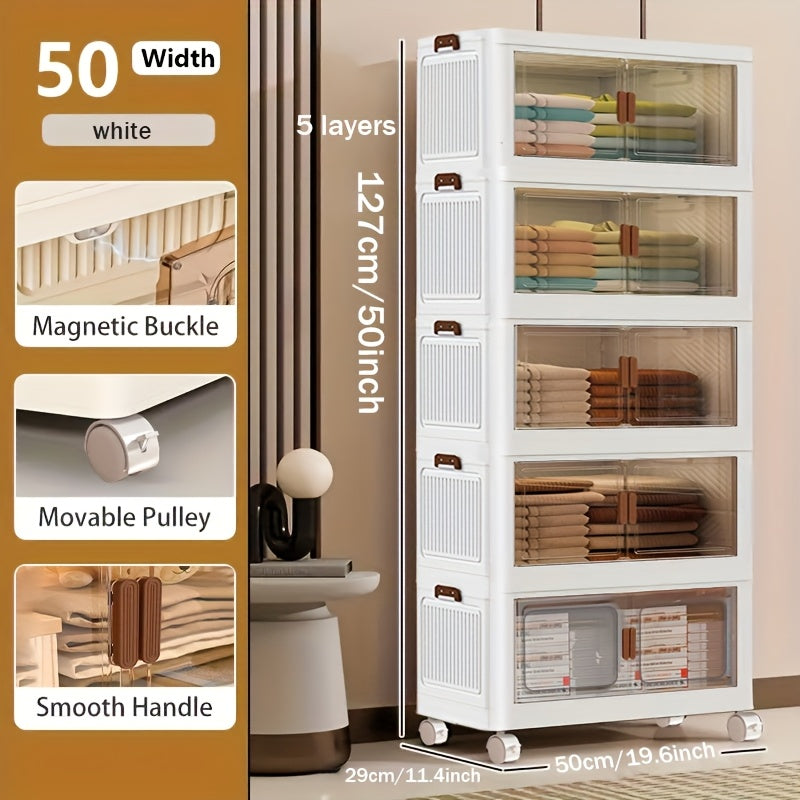 Storage Bins – 1 2 3 4 5 Layers Collapsible Lockers Plastic Clutter Storage Boxes with Doors