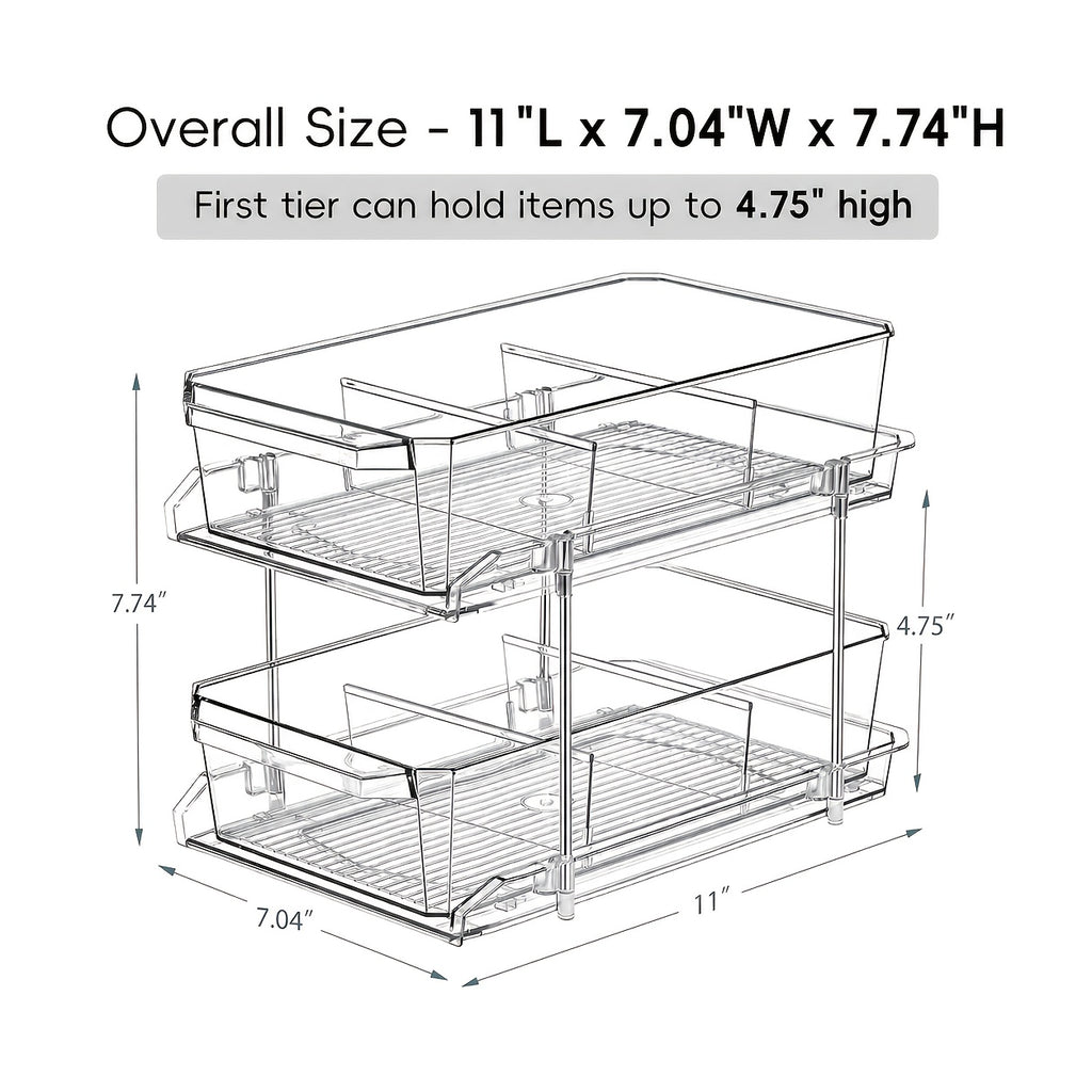 1/2pcs Large-Capacity Double-Layer Transparent Pull-Out Storage Multi-Purpose Slide-Out Storage Container Space-Saving Design Durable Plastic Shelves Bathroom Vanity Storage Sink Cabinet Storage Kitchen Organization