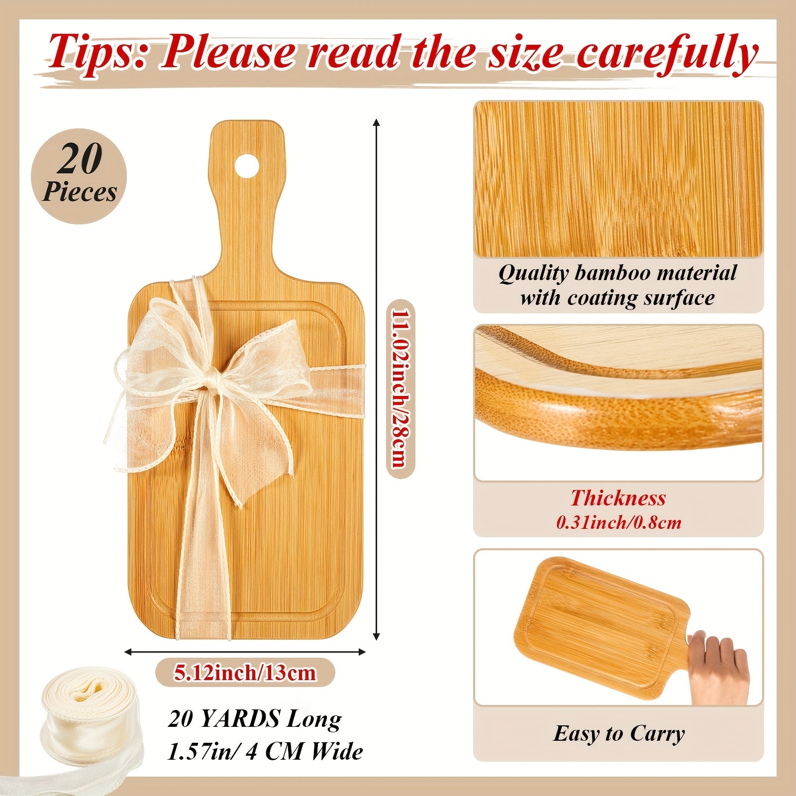 20pcs Bulk Bamboo Wood Cutting Boards - ized Engravable Blanks, Small Chopping Boards Suitable for Wedding Favors, Housewarming Gifts, Bulk Engraved with Names/Dates, Use