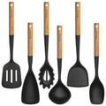 Kitchen Essential – Set of 6 Silicone Kitchen Tools with Wooden Handles, Heat-Resistant Spatula Set Suitable for Nonstick Cookware, Including Spatula, Turner, Spoon, And Ladle, Free from BPA