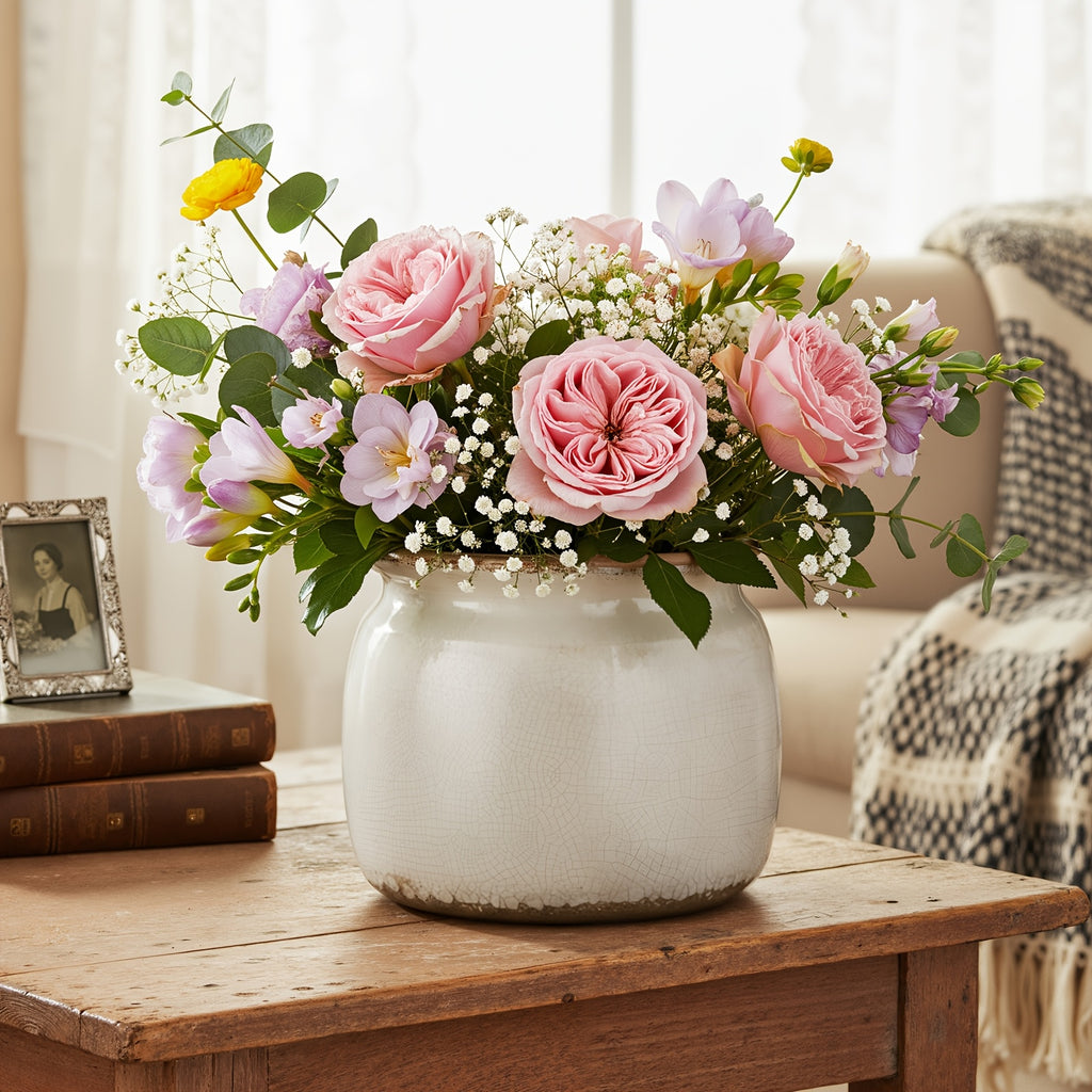 Modern Ceramic Flower Vase – tabletop floral display and modern home decor, Ninehaoou Vintage Planter Large Ceramic Plants Pot Pure Beige Vintage Crack Cottage, designed for American homes and practical gifting