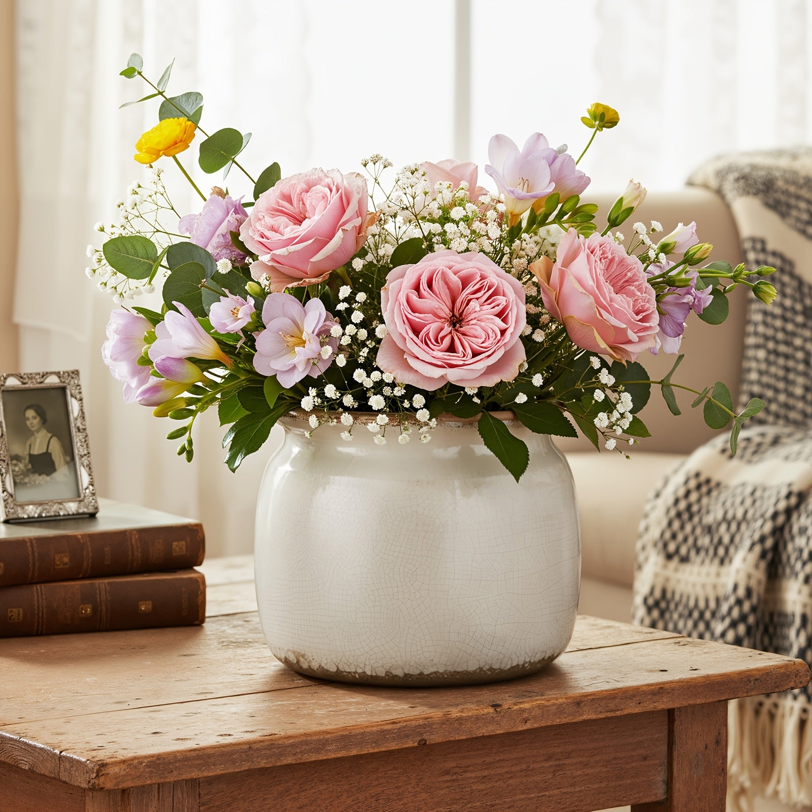 Modern Ceramic Flower Vase – tabletop floral display and modern home decor, Ninehaoou Vintage Planter Large Ceramic Plants Pot Pure Beige Vintage Crack Cottage, designed for American homes and practical gifting