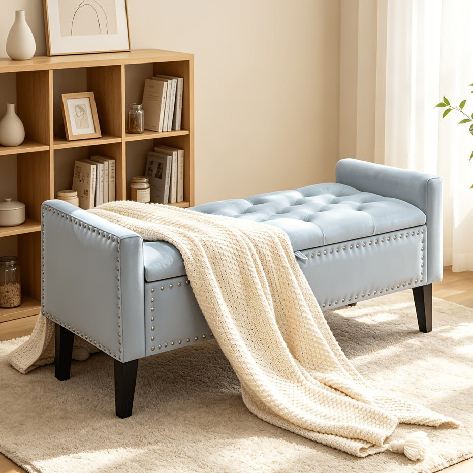 Home Storage Organizer – 46.9" Storage Ottoman, Upholstered Bed Bench with Storage, End of Bed Ottoman for Modern US Homes, space-saving organization, Versatile Everyday Use and Thoughtful H