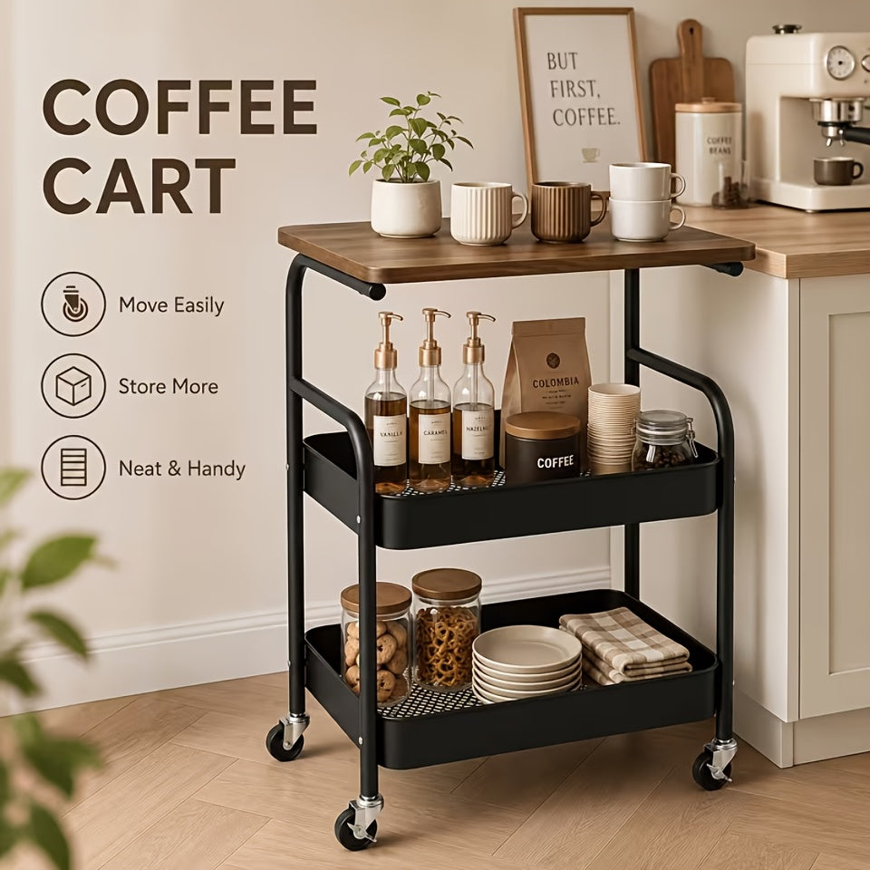 Multi-functional Three-Tier Rolling Cart, Multi-purpose Metal Storage Rack, Snack Rack, with Portable Wheels, Suitable for Kitchen, Home, or Office Use, Office Storage and Organization Rolling Cart, Standing Shelf