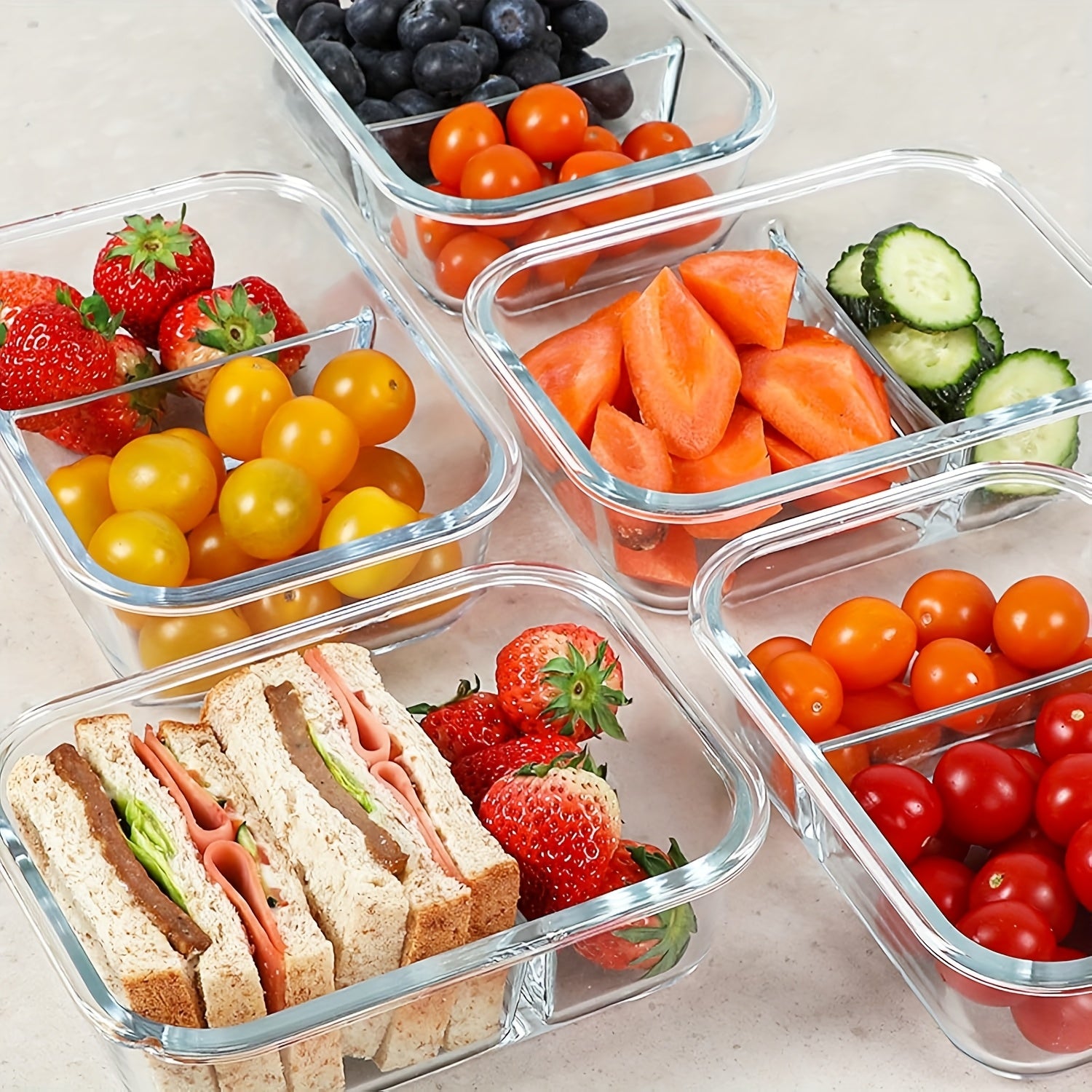 TYKOON 5/9pcs Glass Meal Prep Containers with Upgraded Snap-Lock Lids, 30/36oz Glass Food Storage Containers, 2-Compartment Set, Leak-Proof & Microwave, Oven, and Fridge Safe