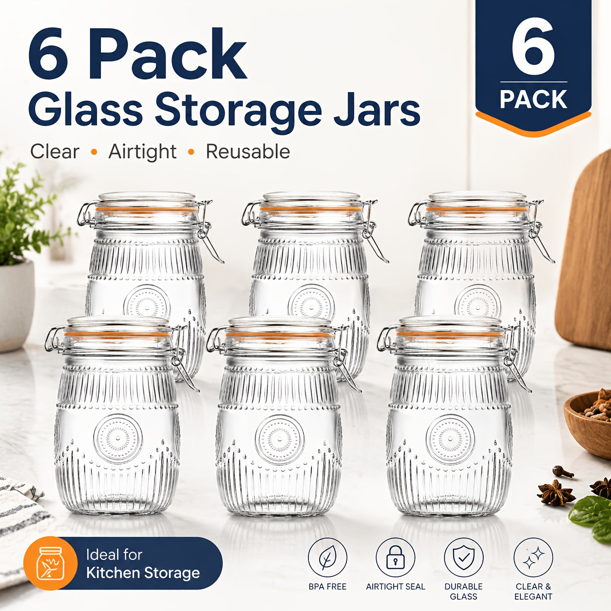 Easy-Access 32oz Mason Jar Set – clear pantry organization, reusable lidded storage, designed for American kitchens, pantries, apartments, home organization, daily use and practical gifting