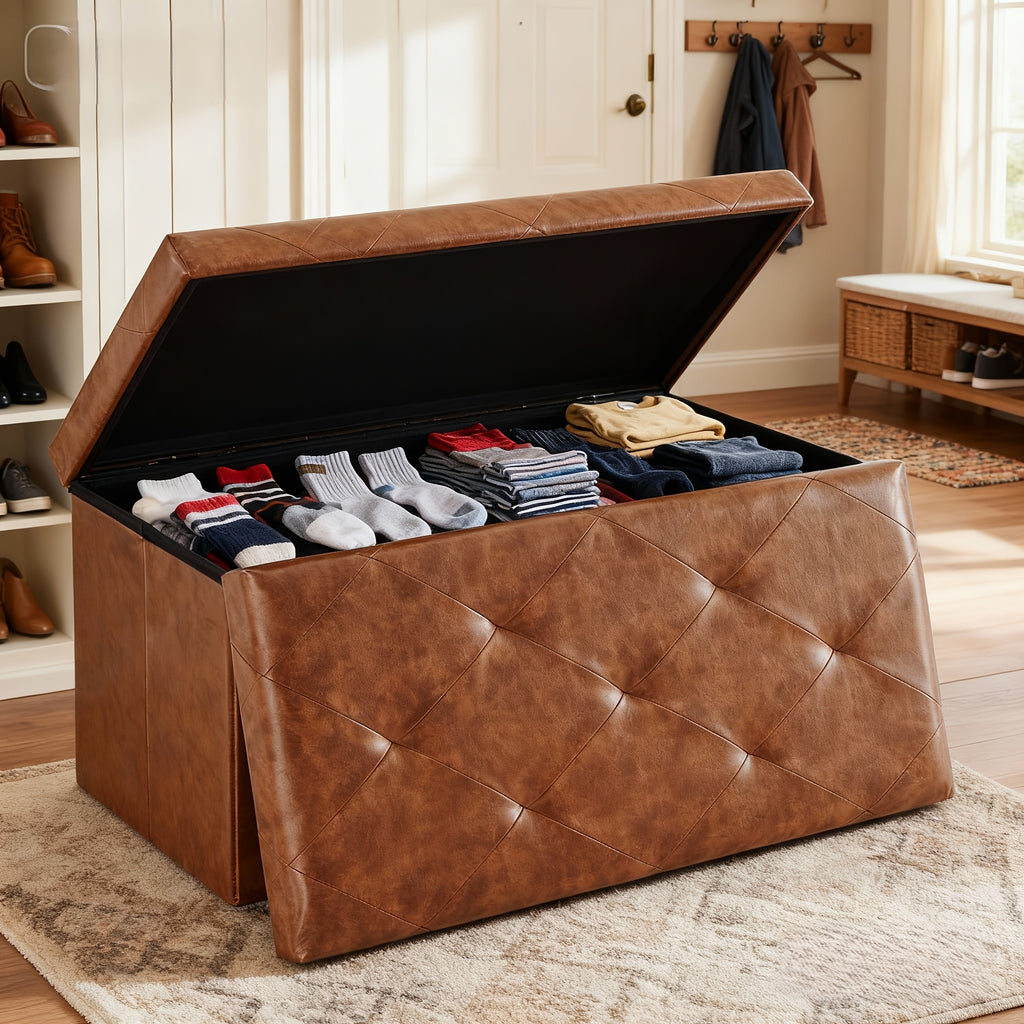 Smart Home Storage Organizer – space-saving everyday organization, Multi-Functional Ottoman with Storage Bench Folding Foot Rest Stool Space-Saving Load 660 lbs Upholstered, designed for American homes, daily convenience and practical gifting