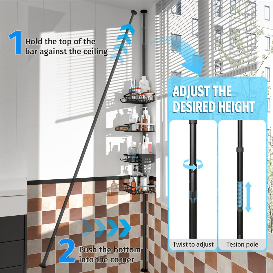 Modern Adjustable Home Storage Rack – durable multi-purpose storage, Corner Shower Caddy Tension Pole Adjustable 42 to 115 Inches 4-Tier Baskets Rustproof Shower, designed for American homes, daily convenience and practical gifting