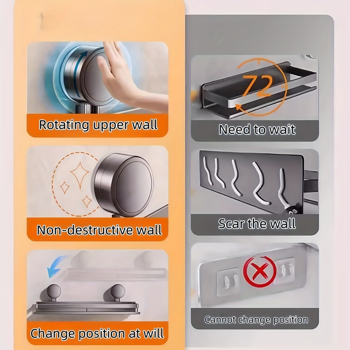 Non-Damaging Suction Cup Shower Shelf - 11.81-In/15.75-In Gray Metal Bath Organizer, 2-Tier Quick Installation And Detachable Design, Shelves