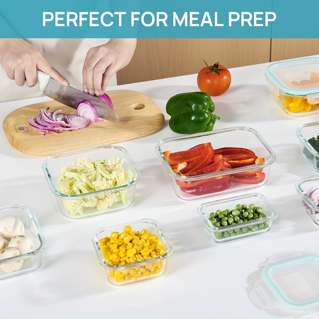 Space-Saving 8pcs Glass Meal Prep Container Set – leak-resistant reusable meal prep, Premium Glass Food Storage Containers Airtight Leak-Proof BPA Free Stain-Resistant Easy-Clean Design Microwave Oven, designed for American homes, daily convenience a