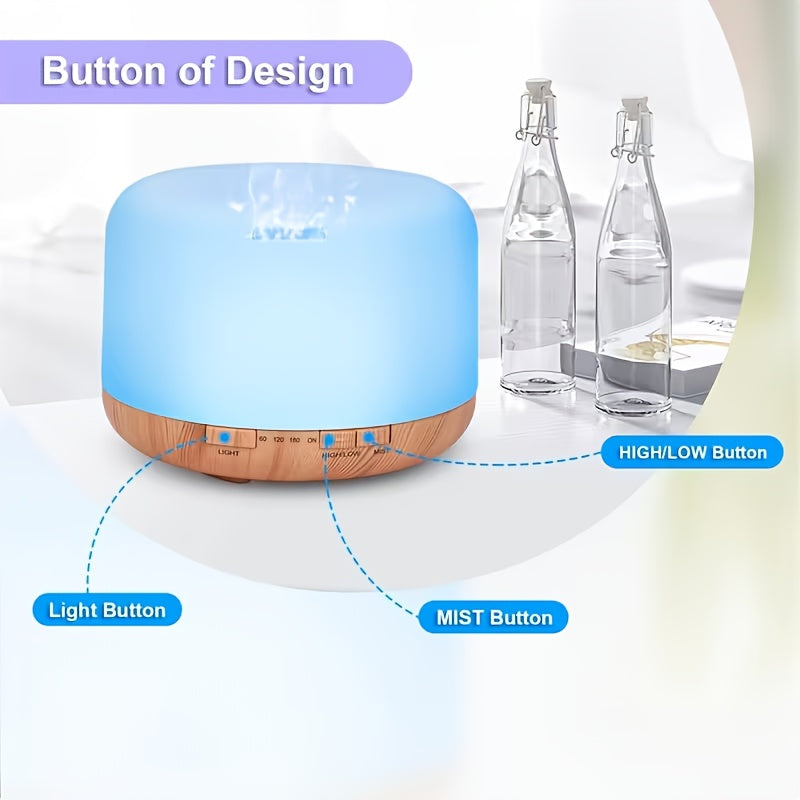 16.91oz Essential Oil Aroma Diffuser - An Aroma Diffuser with A Timer And 7 Ambient Lights, Automatically Shuts Off When There Is No Water, Powered By USB, Round In Shape, Very Suitable for Large Rooms, Homes And Offices