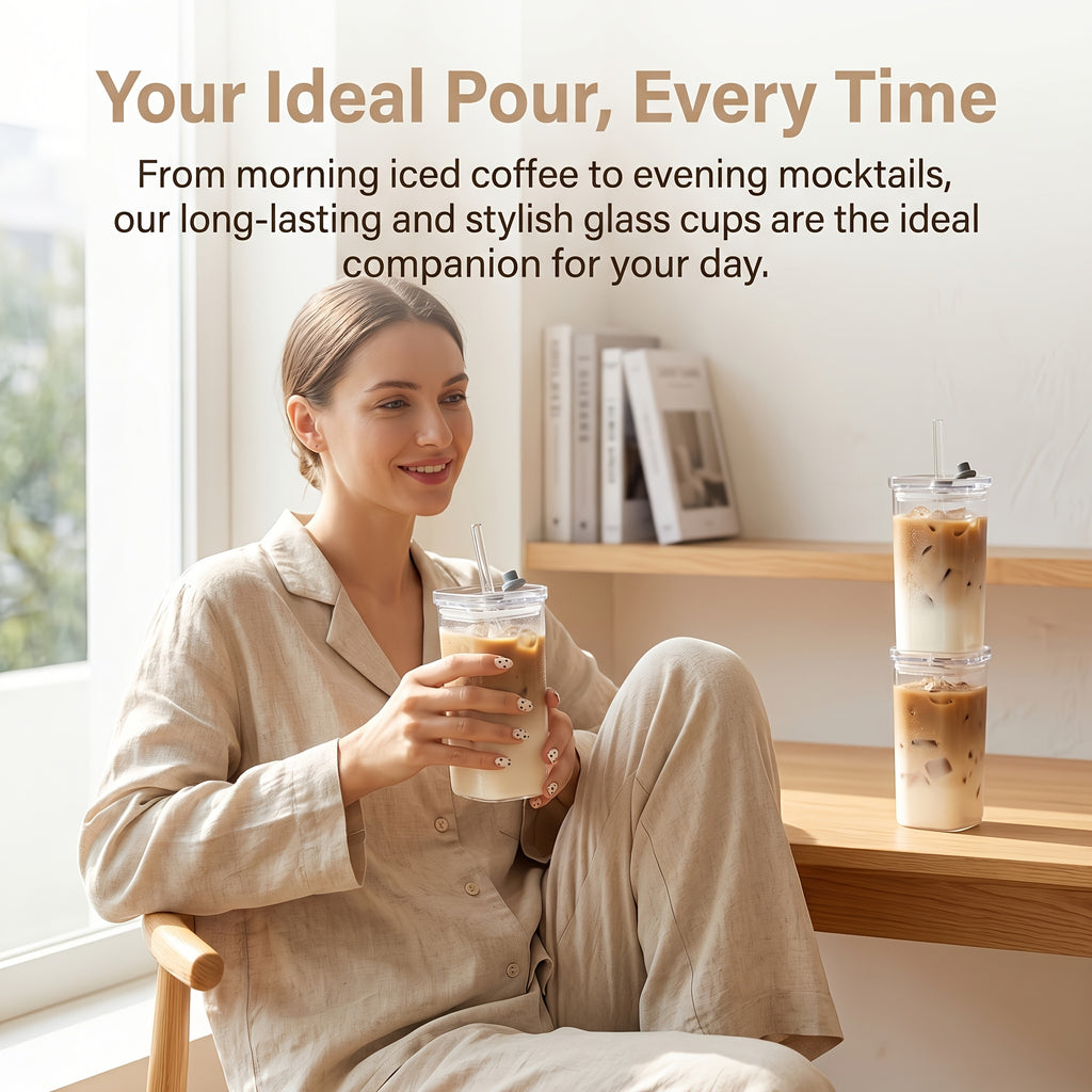 Compact 13oz Reusable Drinkware Set – easy-access beverage storage, Set of 4 Square Glass Cups with Lids 13oz Capacity Perfect Coffee Cups Includes, designed for American homes, daily convenience and practical gifting