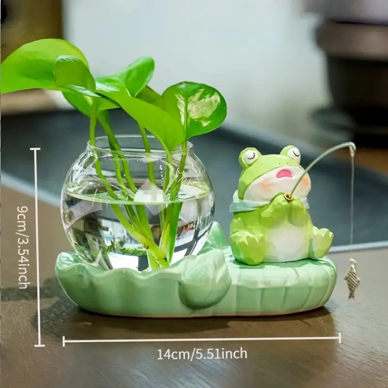 Cute Ceramic Cat and Frog Hydroponic Flower Pot Set-lazy Desktop Vase, Home Decoration Gift, Perfect Choice for Christmas and Various Occasions, Indoor Plant Potted Plants, Interesting Planting Utensils, Desktop Plant Kit, Plant Lovers Must Have