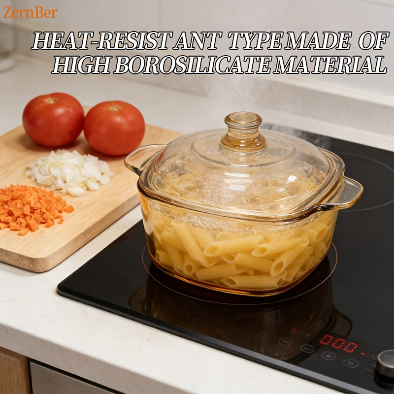 1/2/4pcs Premium Amber-Tinted High-Borosilicate Glass Pot with Lid 33.81oz Thermal Shock Resistant Multi-functional Suitable for Stovetop Oven Microwave Freezer Dishwasher Ideal for Simmering Soups Stewing Dishes Roasting Meats Essential