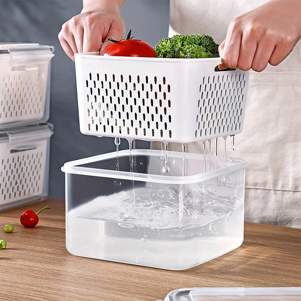 Kitchen Essential – 9pcs BPA-Free Immune Plastic Food Storage Container Set with Drain Basket and Lids - Leakproof, Fridge-Safe, Reusable Multi-Purpose Kitchen Organizer for Fruits, Vegetabl