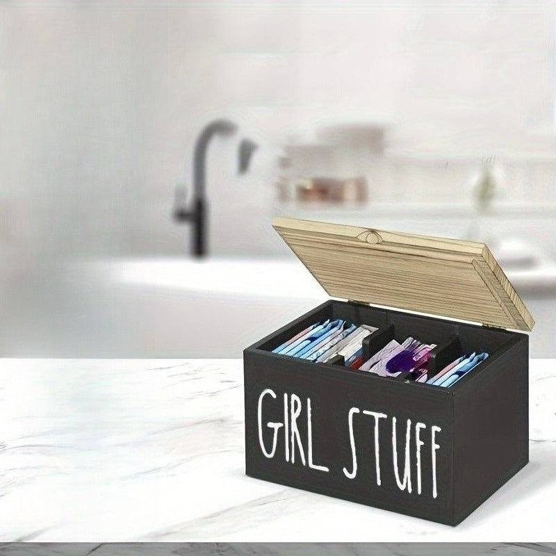 Space-Saving 1pc Home Storage Organizer – space-saving everyday organization, 1pc Stylish Wooden Bathroom Organizer with Lid - 3 Compartments Divided Organizer for Tampons, designed for American homes, daily convenience and practical gifting