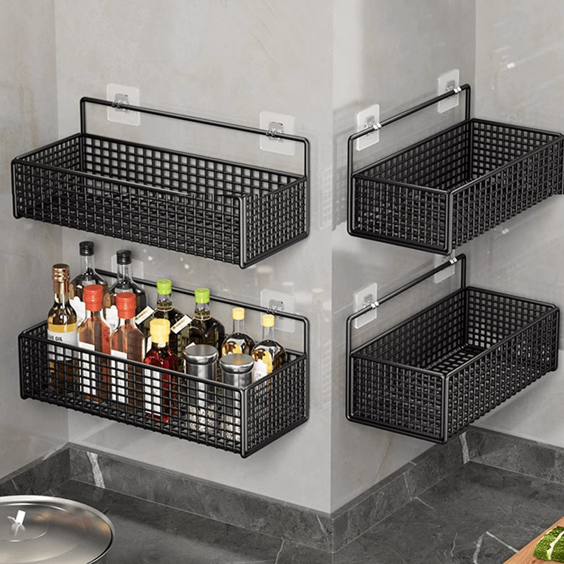 2pcs Easy Installation Bathroom Stainless Steel Shelf, Wall Hanging, Non-Tracking Stickers for Bathroom, Balcony, Kitchen And Toilet Storage, Drill-Free Wall Mounted Organizer, Shelf Baskets