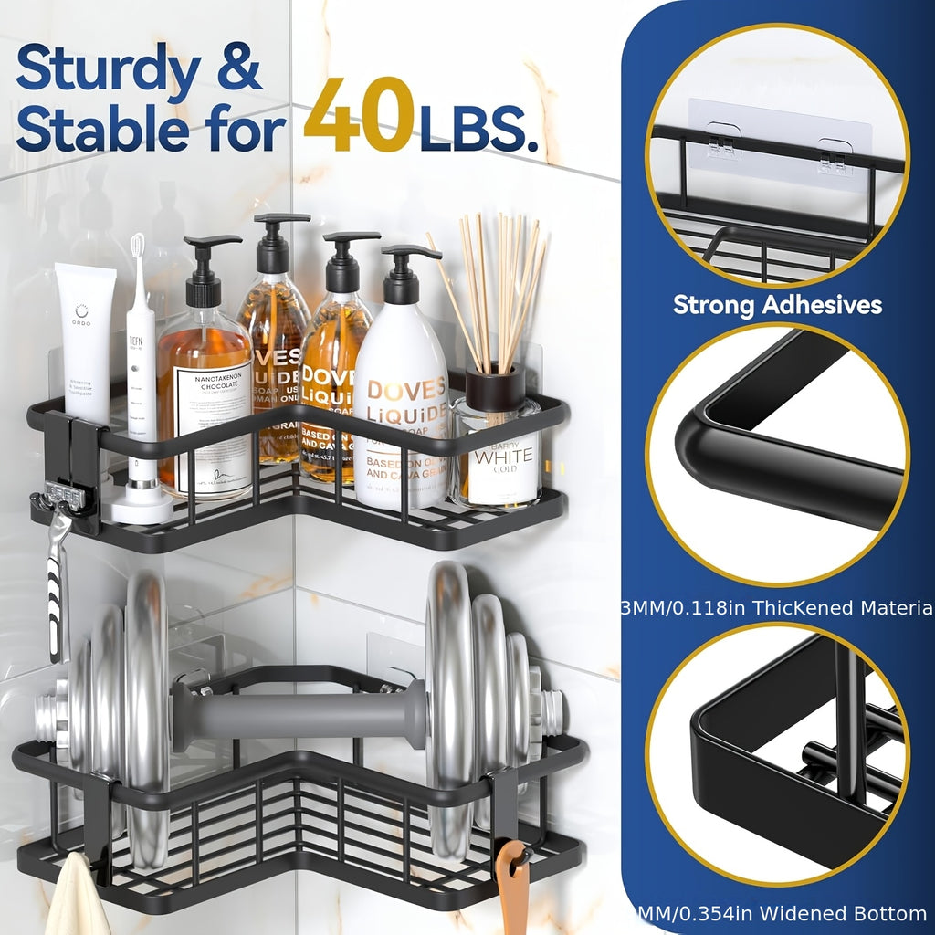 Premium 5pcs Adjustable Home Storage Rack – durable multi-purpose storage, Corner Shower Shelf 5pcs Set Adhesive Mounted Rust-Proof Corner Shower Organizer with Soap Dish, designed for American homes, daily convenience and practical gifting