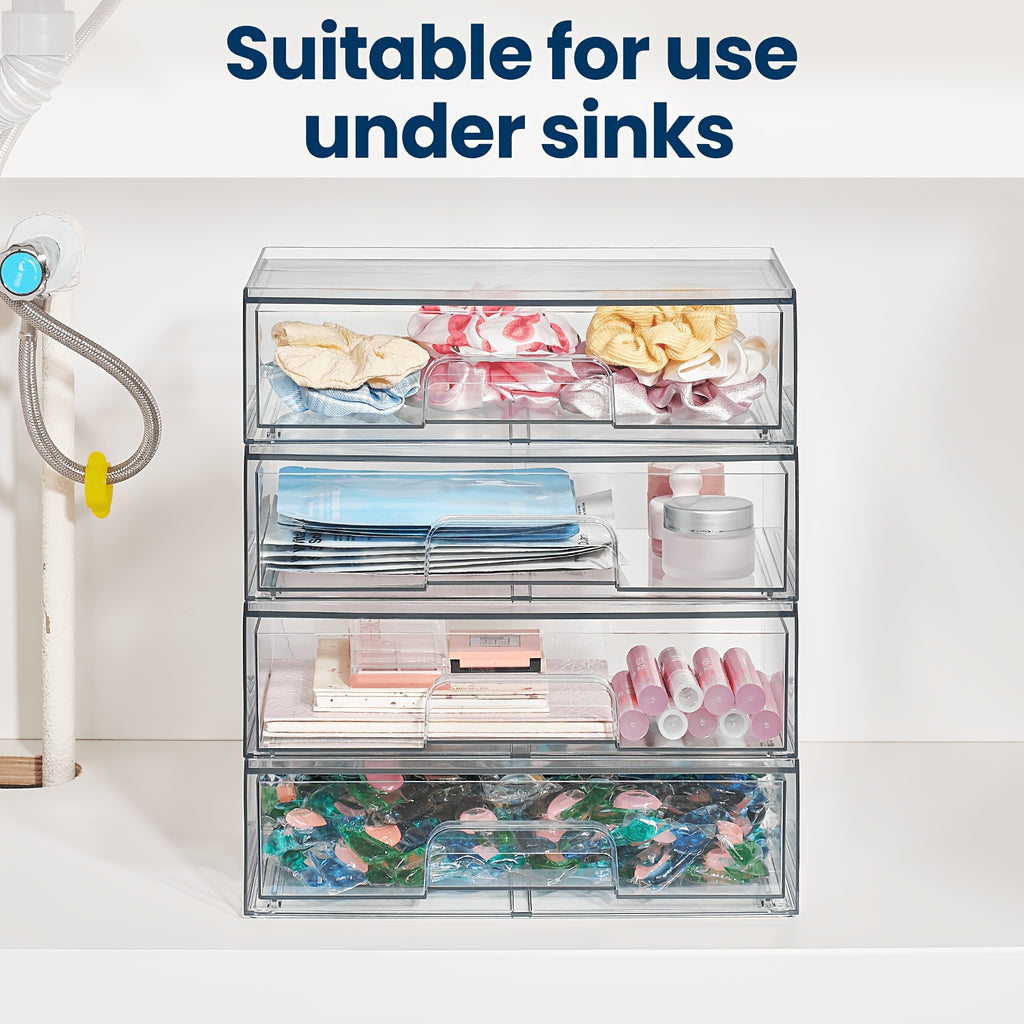 Heavy-Duty 4 Pack Pull-Out Cabinet Organizer – smooth-access cabinet organization, 12 1inch Weight Clear Stackable Storage Drawers 4 Pack Acrylic Plastic Organizers Bins For, designed for American homes, daily convenience and practical gifting