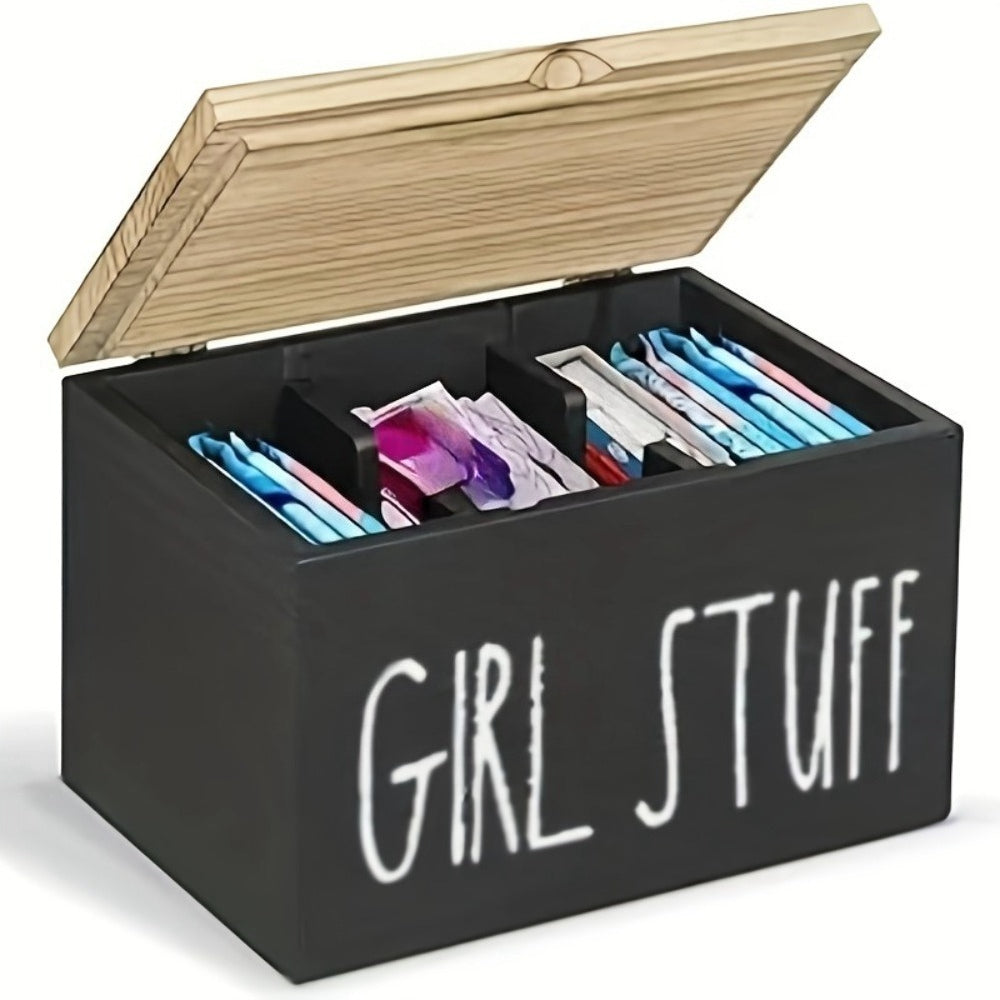 Space-Saving 1pc Home Storage Organizer – space-saving everyday organization, 1pc Stylish Wooden Bathroom Organizer with Lid - 3 Compartments Divided Organizer for Tampons, designed for American homes, daily convenience and practical gifting