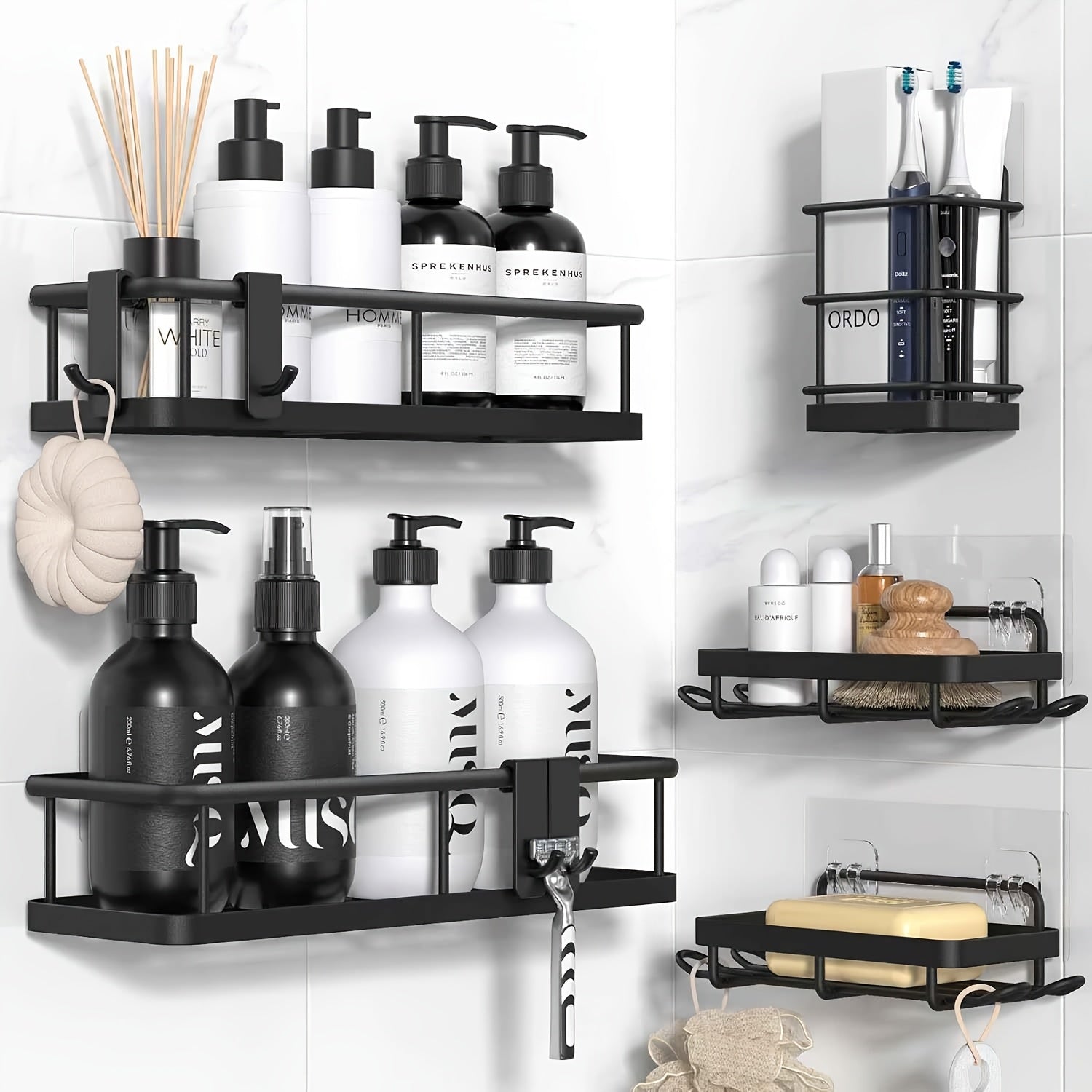 Easy-Access Home Storage Organizer – space-saving everyday organization, Shower Caddy Adhesive No Drill Bathroom Shower Organizers With Removable Hooks Rust Proof Shower, designed for American homes, daily convenience and practical gifting
