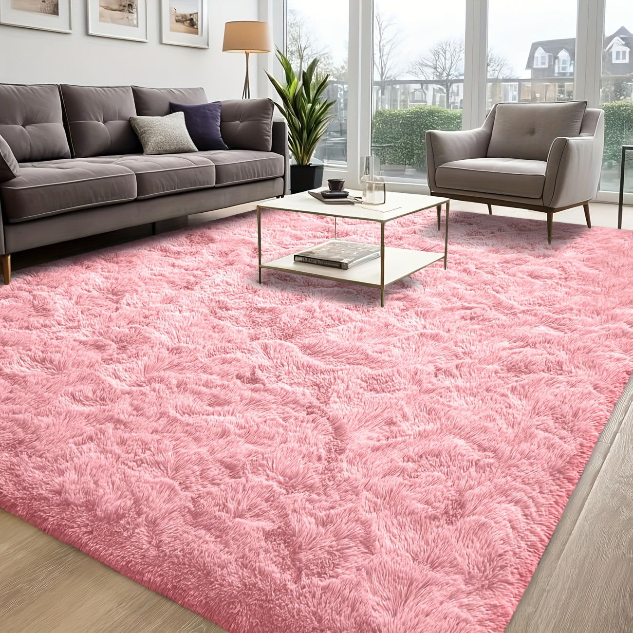 Area Rug – 1pc Luxurious Rectangular Shaggy Plush Carpet Rug - Soft, Fluffy, Tie-dyed, Solid,