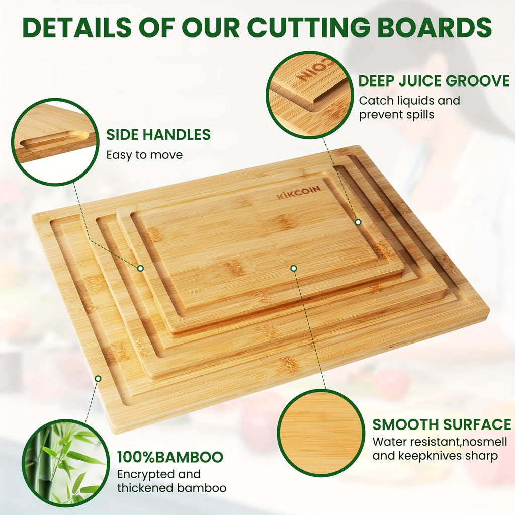 4pcs Oversized Bamboo Cutting Board, Equipped With Cutting Board Rack, Kitchen Gadgets, Juice Groove, Knife Friendly, Multifunctional Board, The Best Gift For Family, Friends And Relative. Memorial Day, Spring Essentials, Mother'S Day Gift