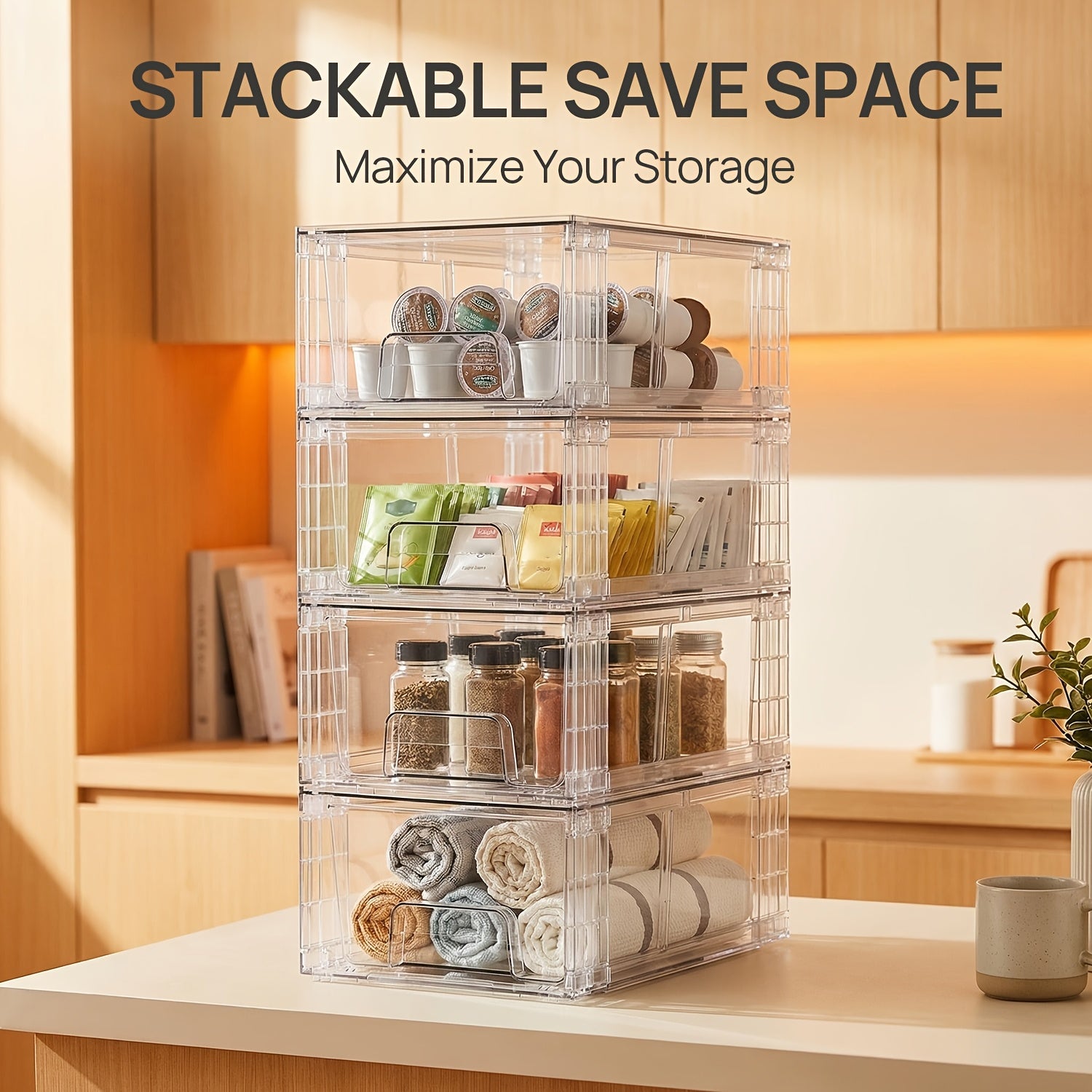 Modern 4/6/8/10 Pack Pull-Out Cabinet Organizer – smooth-access cabinet organization, Stackable Organizer Bins 4 6 8 10 Pack Clear Acrylic Food Storage Drawers With, designed for American homes, daily convenience and practical gifting