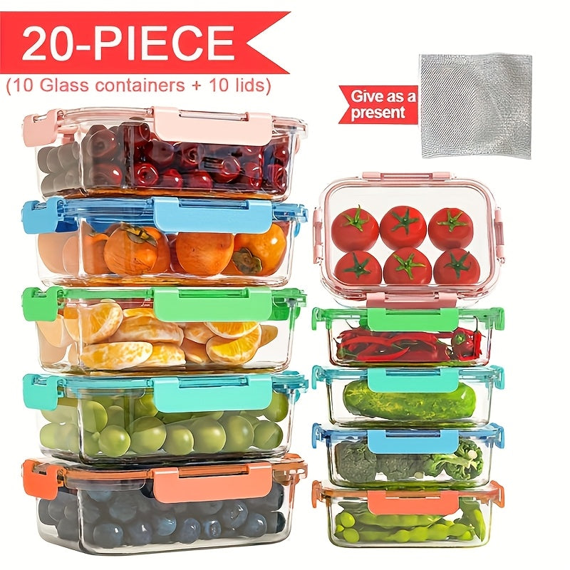 Drinkware – easy-access fridge organization, Stackable 20pcs Glass Food Container 10 Lids 10 C