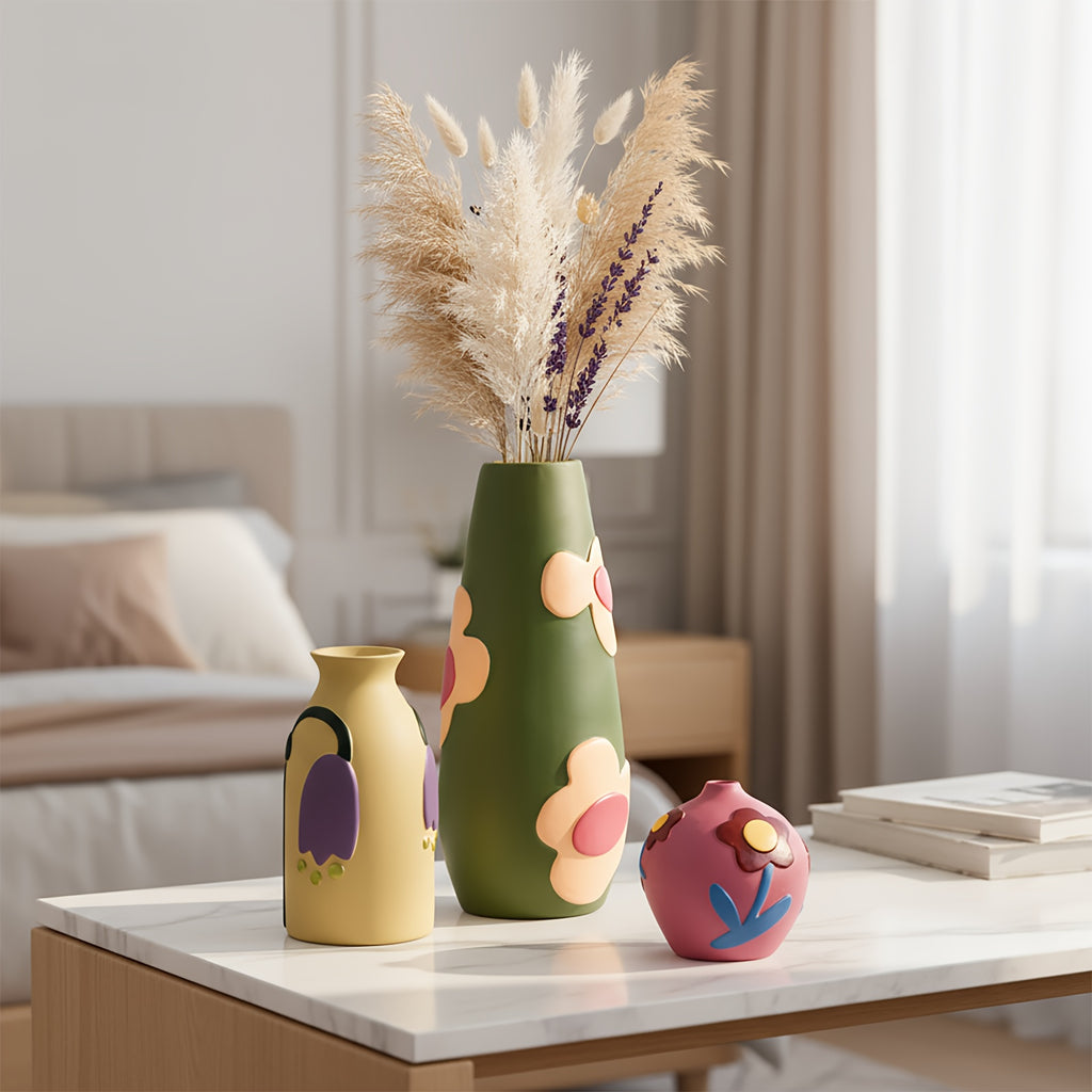 Space-Saving 3pcs Ceramic Flower Vase – tabletop floral display and modern home decor, Vintage Ceramic Vase Minimalist Texture Stone Patterned White Flower Vase Decorative Vase, designed for American homes and practical gifting