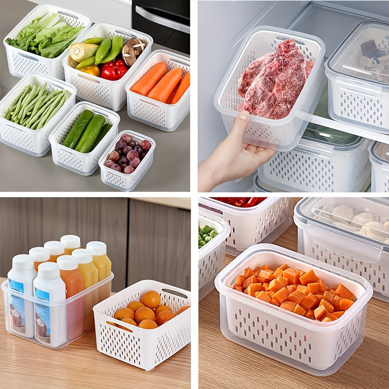Kitchen Essential – 9pcs BPA-Free Immune Plastic Food Storage Container Set with Drain Basket and Lids - Leakproof, Fridge-Safe, Reusable Multi-Purpose Kitchen Organizer for Fruits, Vegetabl