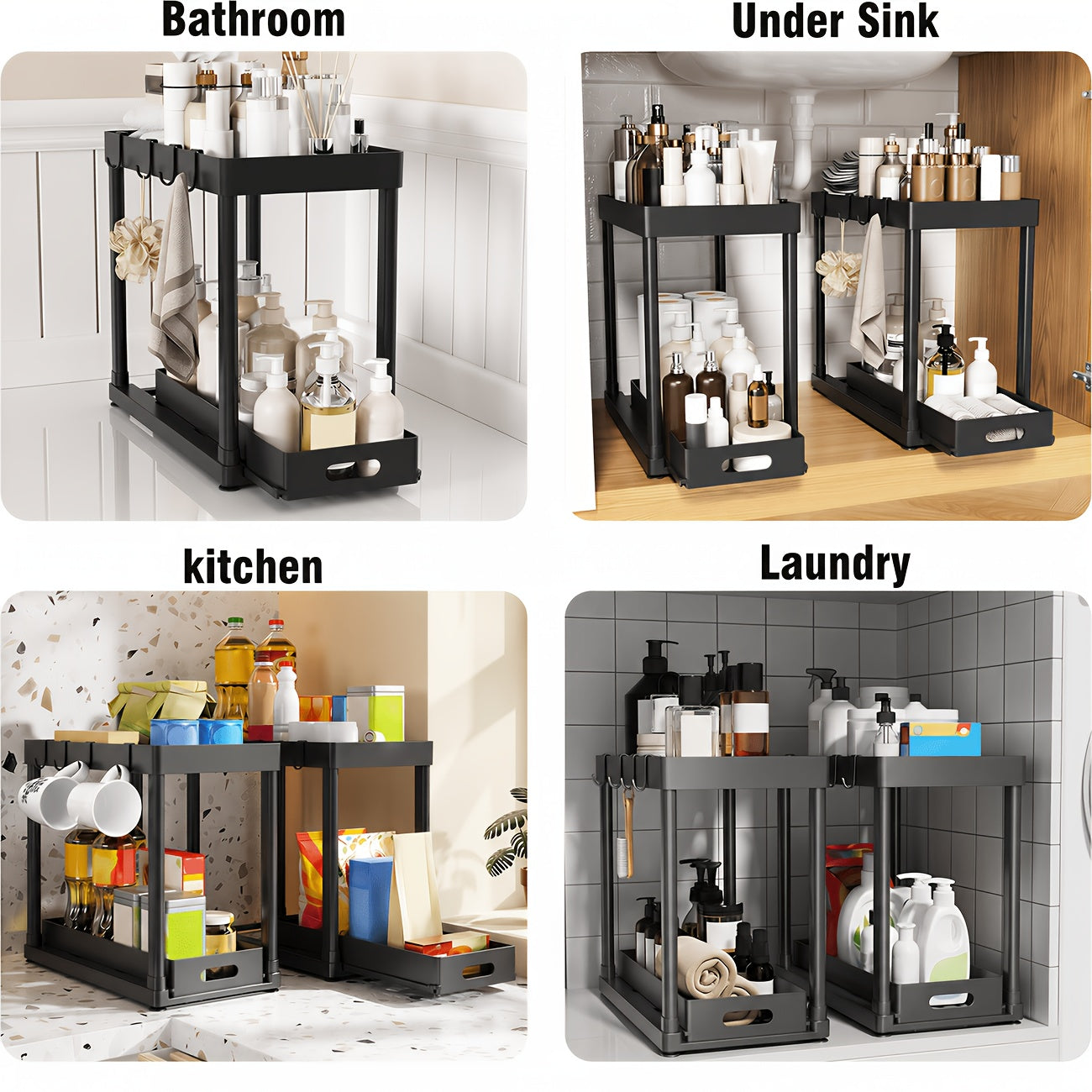 Multi-Purpose 2pcs Adjustable Kitchen Storage Rack – multi-purpose organization, durable space-saving design, designed for American kitchens, pantries, apartments, home organization, daily use and practical gifting