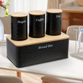 Black Bread Box With Tea Coffee Sugar Canisters