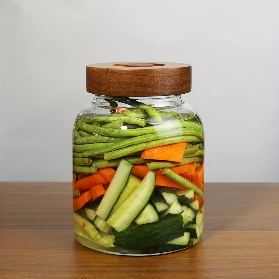 Easy-Access 1pc Airtight Storage Jar Set – clear reusable pantry storage, 1pc Large Capacity Glass Fermentation Jar with Flip-Top Lid Microwave Safe Reusable Round Container, designed for American homes, daily convenience and practical gifting