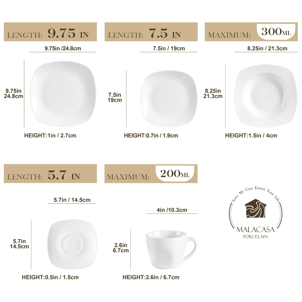 Plates And Bowls Set For 6, Grey White Square Dinnerware Sets, 30pcs Porcelain Dishes Set With Plates, Bowls, Cups And Saucers, Dinner Set Microwave Safe