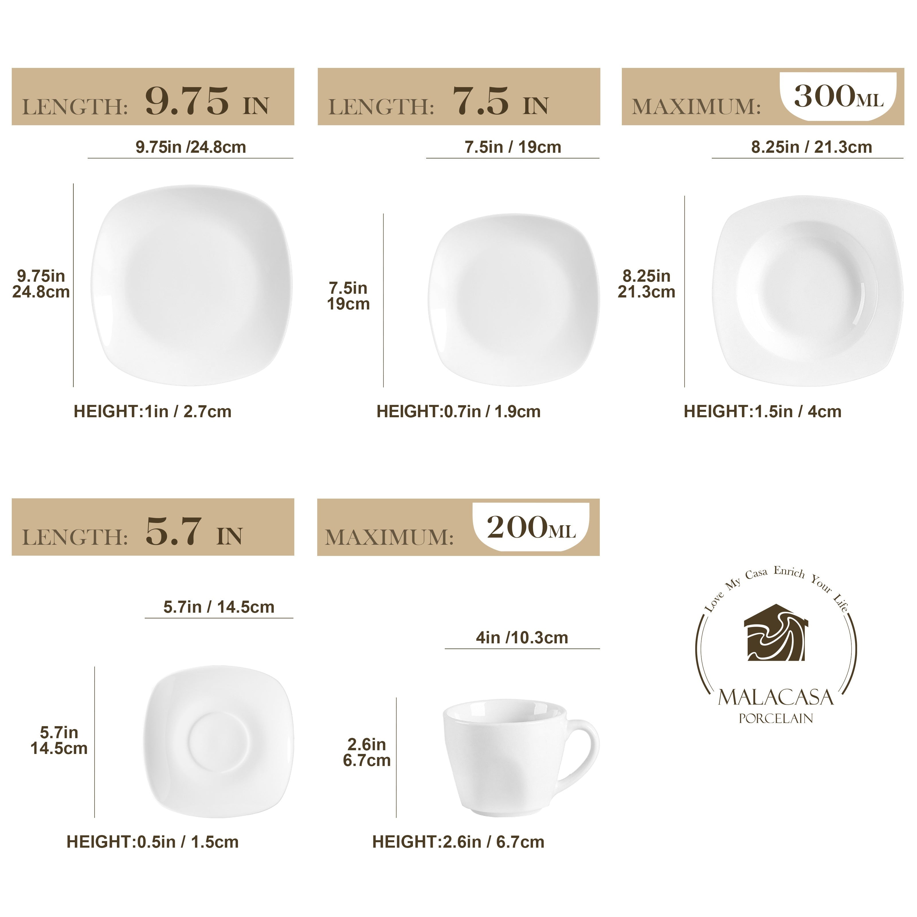 Plates And Bowls Set For 6, Grey White Square Dinnerware Sets, 30pcs Porcelain Dishes Set With Plates, Bowls, Cups And Saucers, Dinner Set Microwave Safe
