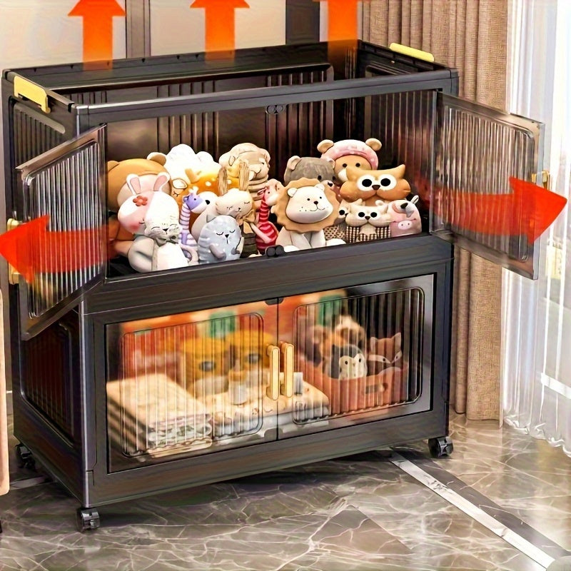6-Tier (50.6 In) Large-Capacity Black Storage Box, 3/4/5/6-Tier Foldable Storage Boxes, Stackable Storage Cabinet with Translucent Magnetic Doors And Silent Wheels, Stable And Durable, Suitable for Bedroom, Living Room And Other Multi-Scene Storage