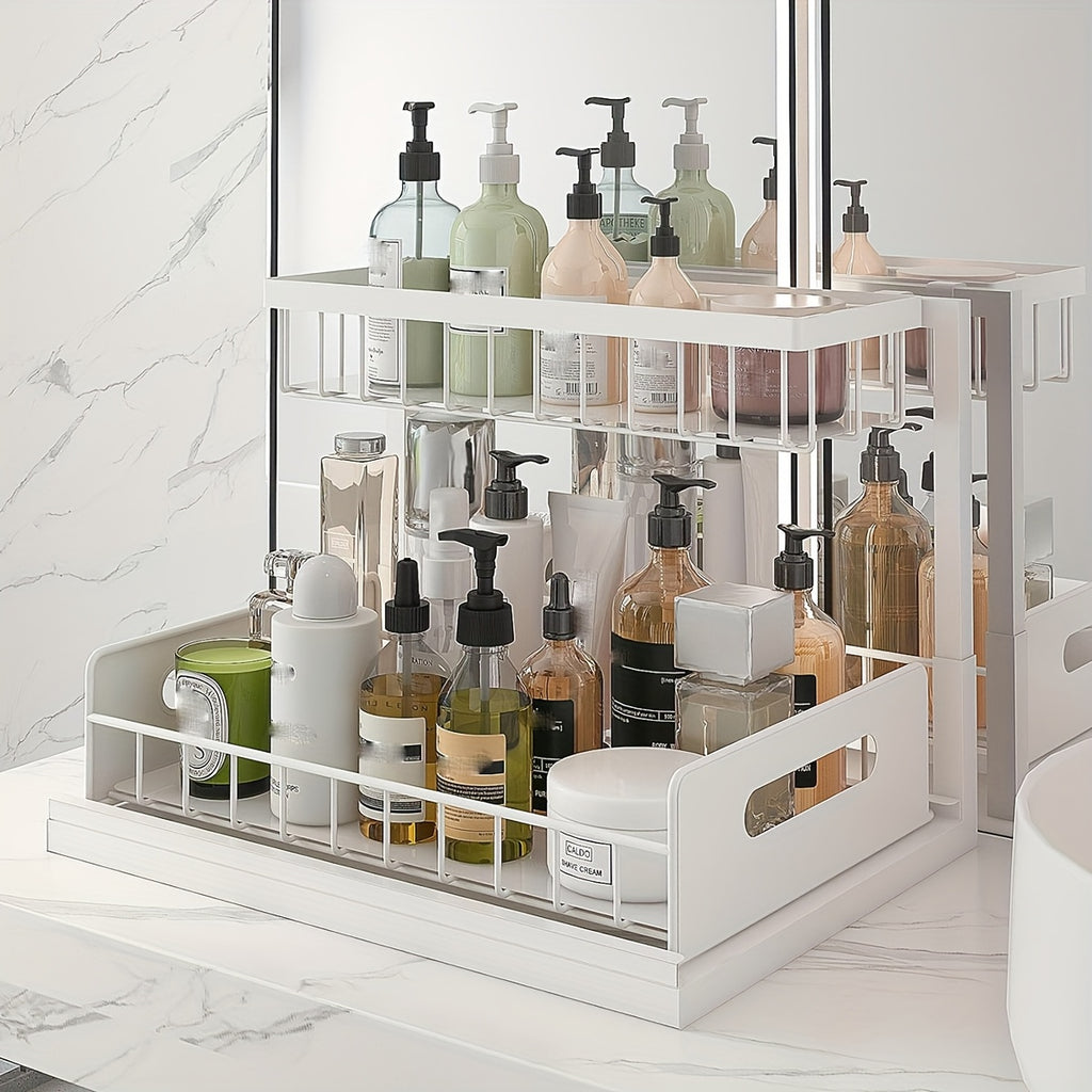 Versatile 2pcs Adjustable Home Storage Rack – durable multi-purpose storage, Under Sink Organizer 2-Tier Under Kitchen Bathroom Sink Organizers and Storage No Drilling Rustproof, designed for American homes, daily convenience and practical gifting