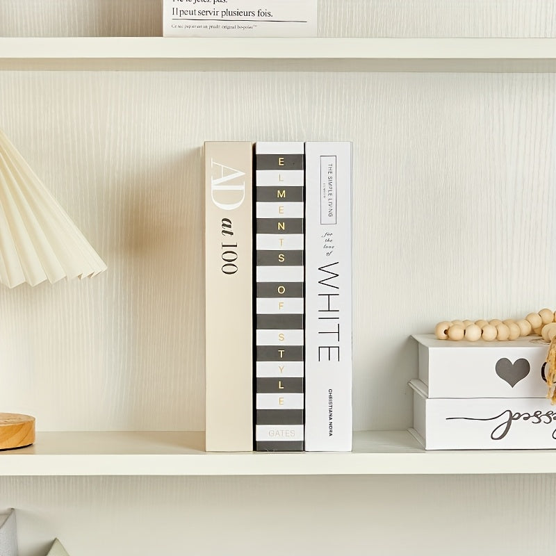 Home Living Essential – Set of 3 Modern Minimalist Faux Books in Black, White, And Beige - Stylish Decorat