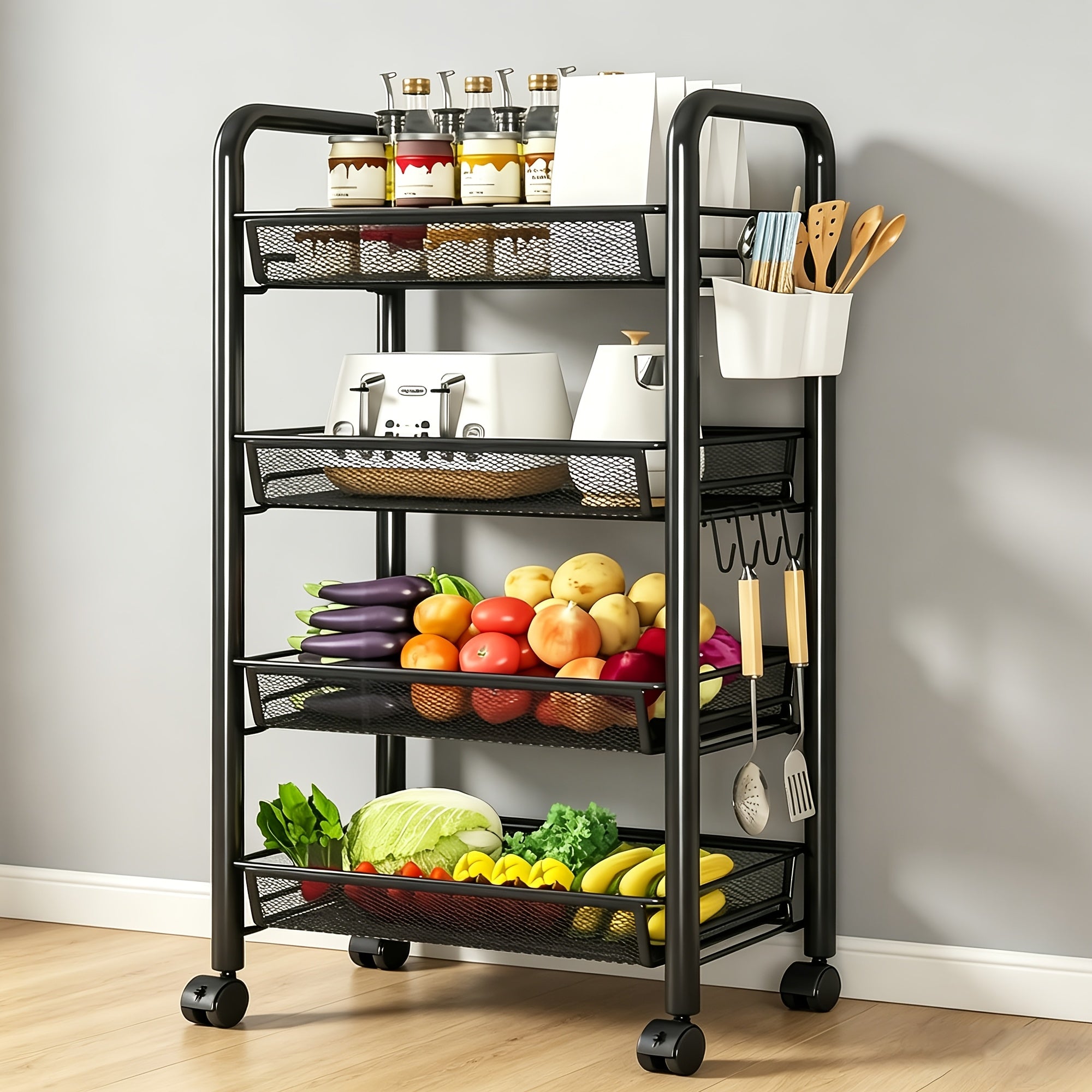 Heavy-Duty 3/4/5 Tier Adjustable Home Storage Rack – durable multi-purpose storage, 3 4 5 Tier Kitchen Dining Side Cart - Carbon Steel Storage Cart Multifunctional, designed for American homes, daily convenience and practical gifting