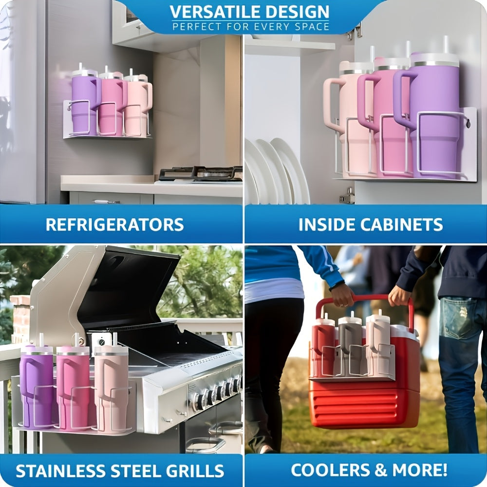 Kitchen Essential – Three-tier Fridge Cup Storage Rack - Suitable For Cups, Glasses And Water Bottles. Space-saving Design With A Strong Magnetic Base, Perfect For Kitchen And Bathroom Stora