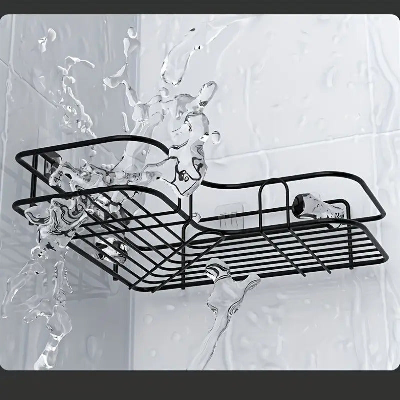 Bathroom Organizer – Anti-Rust Stainless Steel Corner Shower Shelf- Multi-Compartment Wall-Mounted Bathroom Organizer for Shampoo, Toner, and Cosmetics, Space-Saving Design, Durable Black Fi