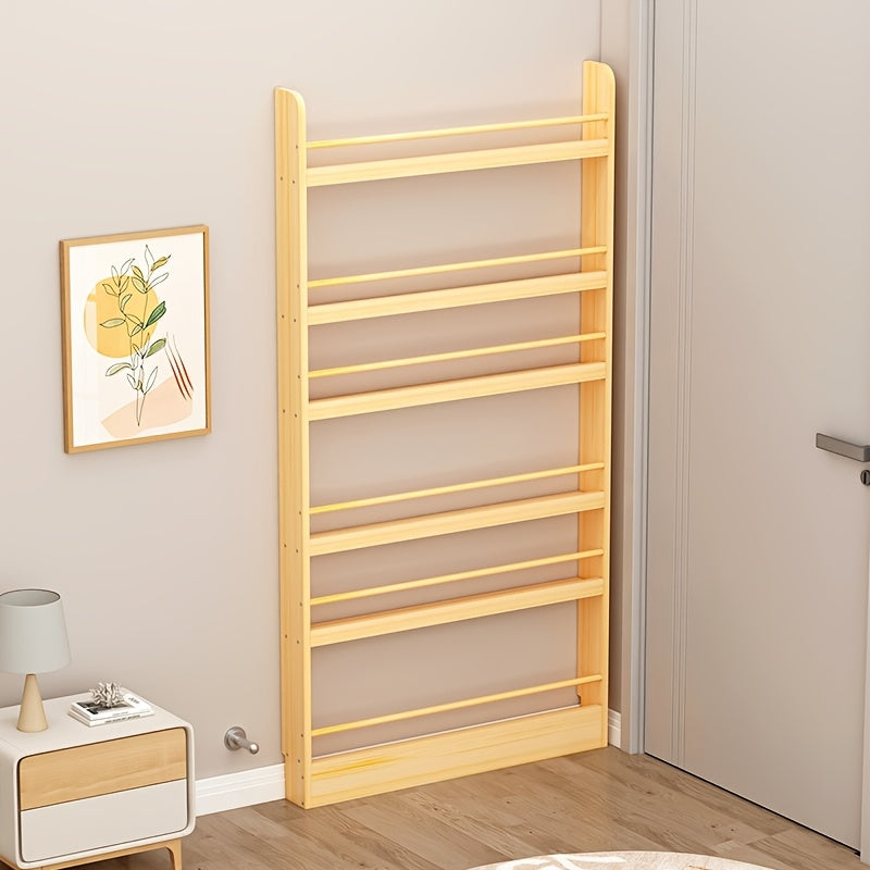 Home Storage Organizer – Creative Design, Ultra-Narrow Solid Wood Bookshelf, Bookcase, No Paint And Zero Formaldehyde, Wall-Mounted Bookshelf, Over-The-Door Bookshelf, Multi-Layer Shelf, Spa