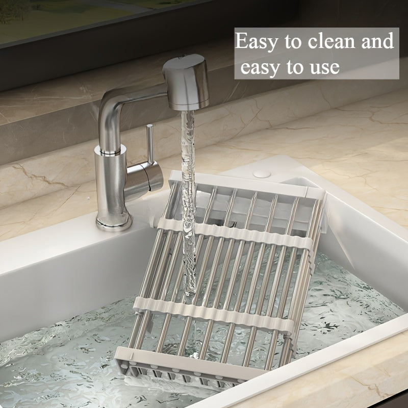 Kitchen Essential – Adjustable Expandable Sink Storage Rack With Shelves, Foldable Draining Basket, Multi-layer Kitchen Dish Rack, Space-saving/Metal Design, Efficient G, Dish Rack, Sturdy S