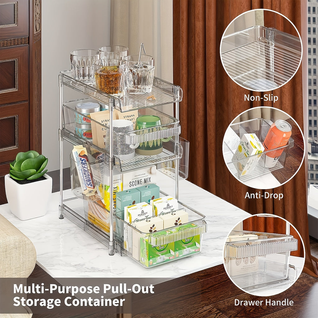 Compact 1pc Home Storage Organizer – space-saving everyday organization, 1pc Space-Saving Pull-Out Organizer - 3-Tier Clear Storage With Adjustable Dividers Multi-Purpose Slide-Out Under, designed for American homes, daily convenience and practical g