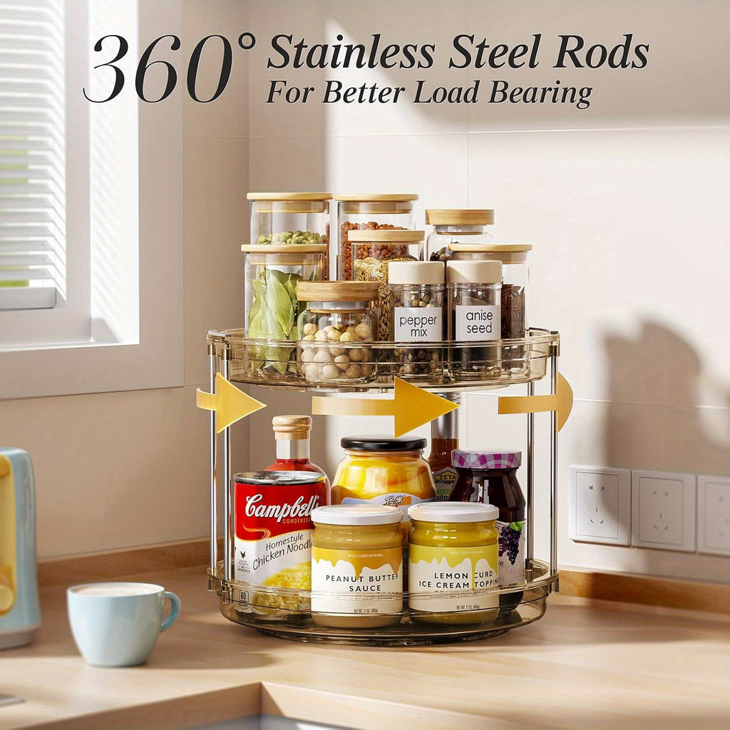 Kitchen Essential – A 2-Tier Rotating Multifunctional Countertop Turntable Designed for Storing Seasonings And Cosmetics, Featuring a 360-Degree Rotation And an Anti-Slip Base, Ideal for Use